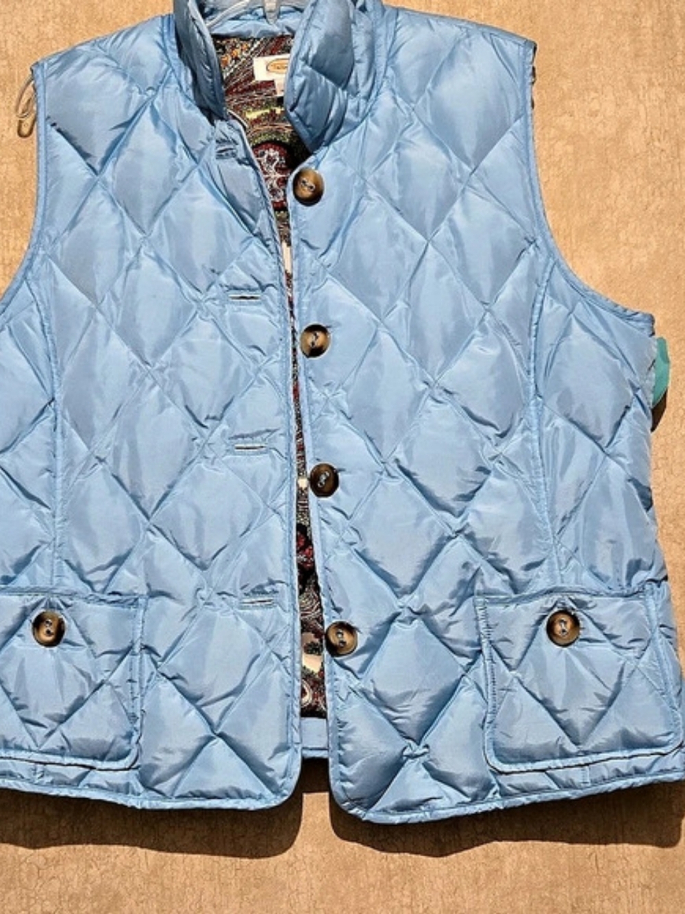 Talbots Quilted Down Vest with Paisley Lining Blue XL